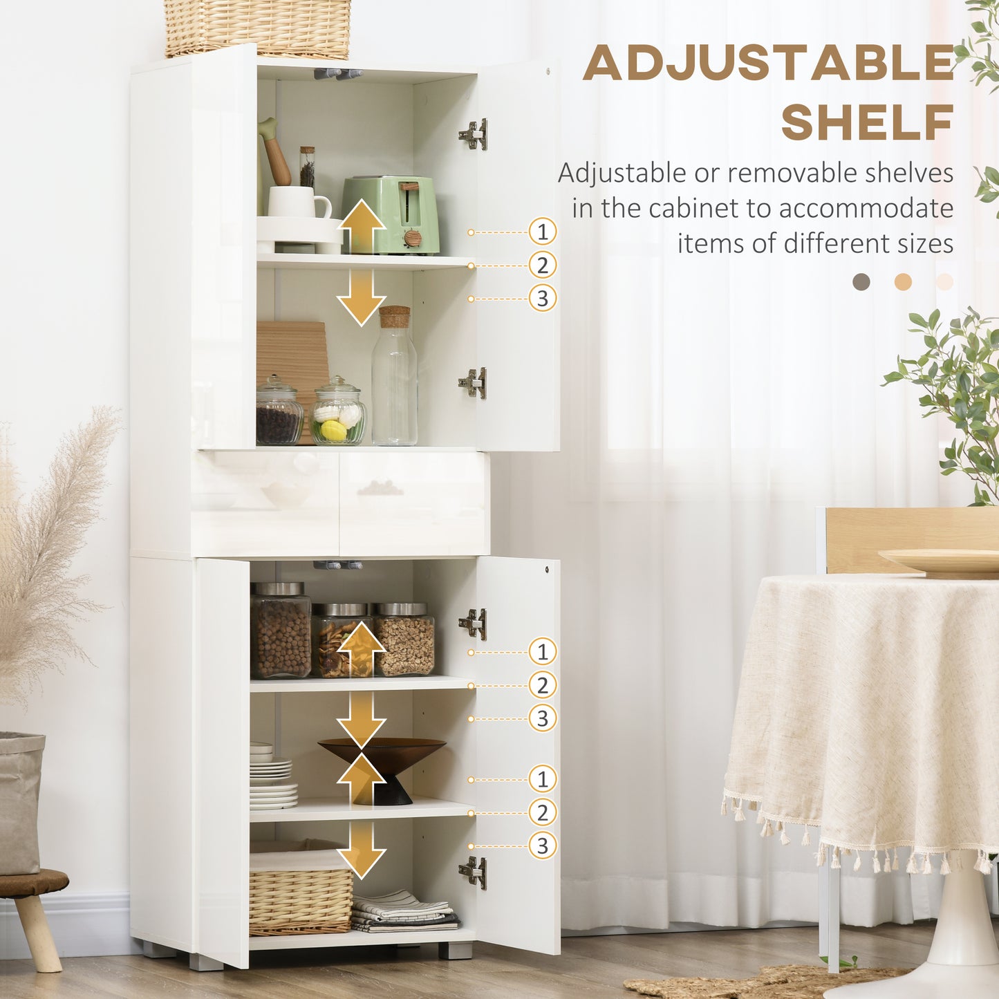Luvami High Gloss White 4 Door Kitchen Cupboard With 5 Tier Storage And Push OFauxn Design