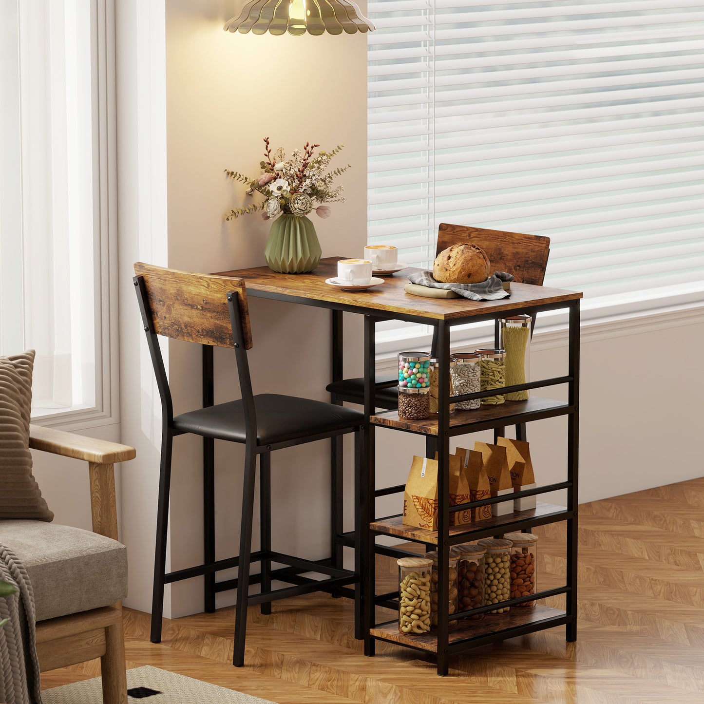 Vita Wooden Brown And Black 3 Piece Compact Bar Table Set