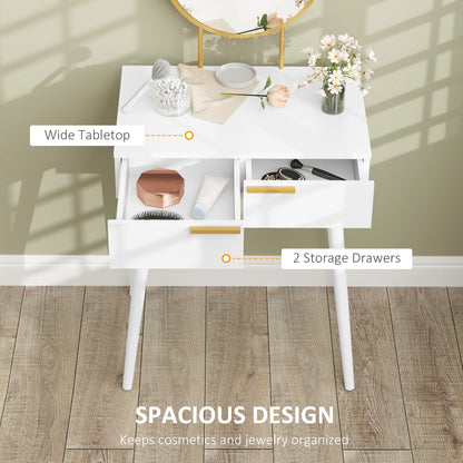 Sovaha White Elegant Dressing Table With Round Mirror 60 x 40 x 123cm