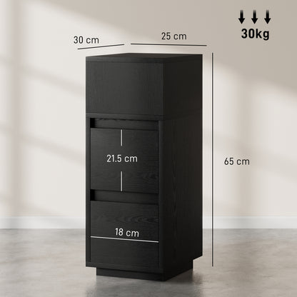 Susema Black Slim Bedside Table With 2 Drawers And Open Shelf