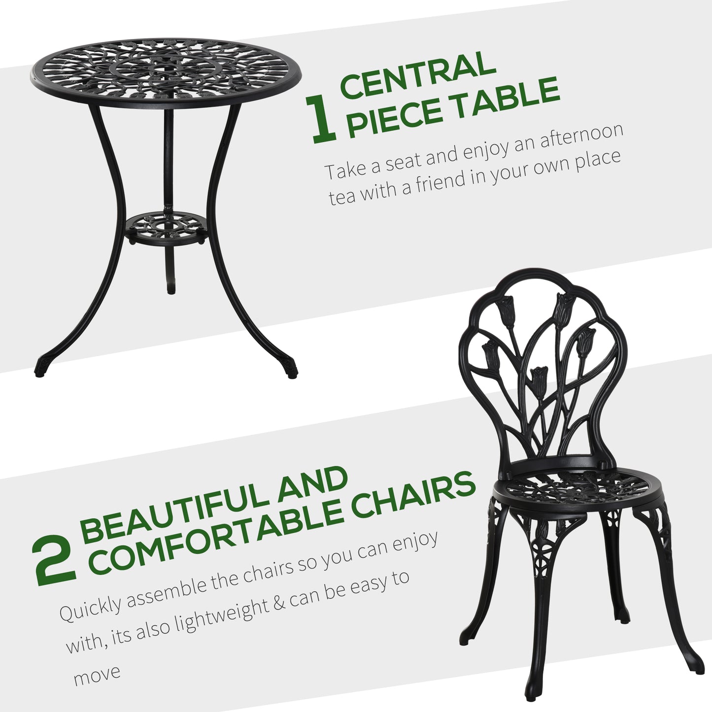 Malutte 3 Piece Aluminium Floral Bistro Garden Set In Black