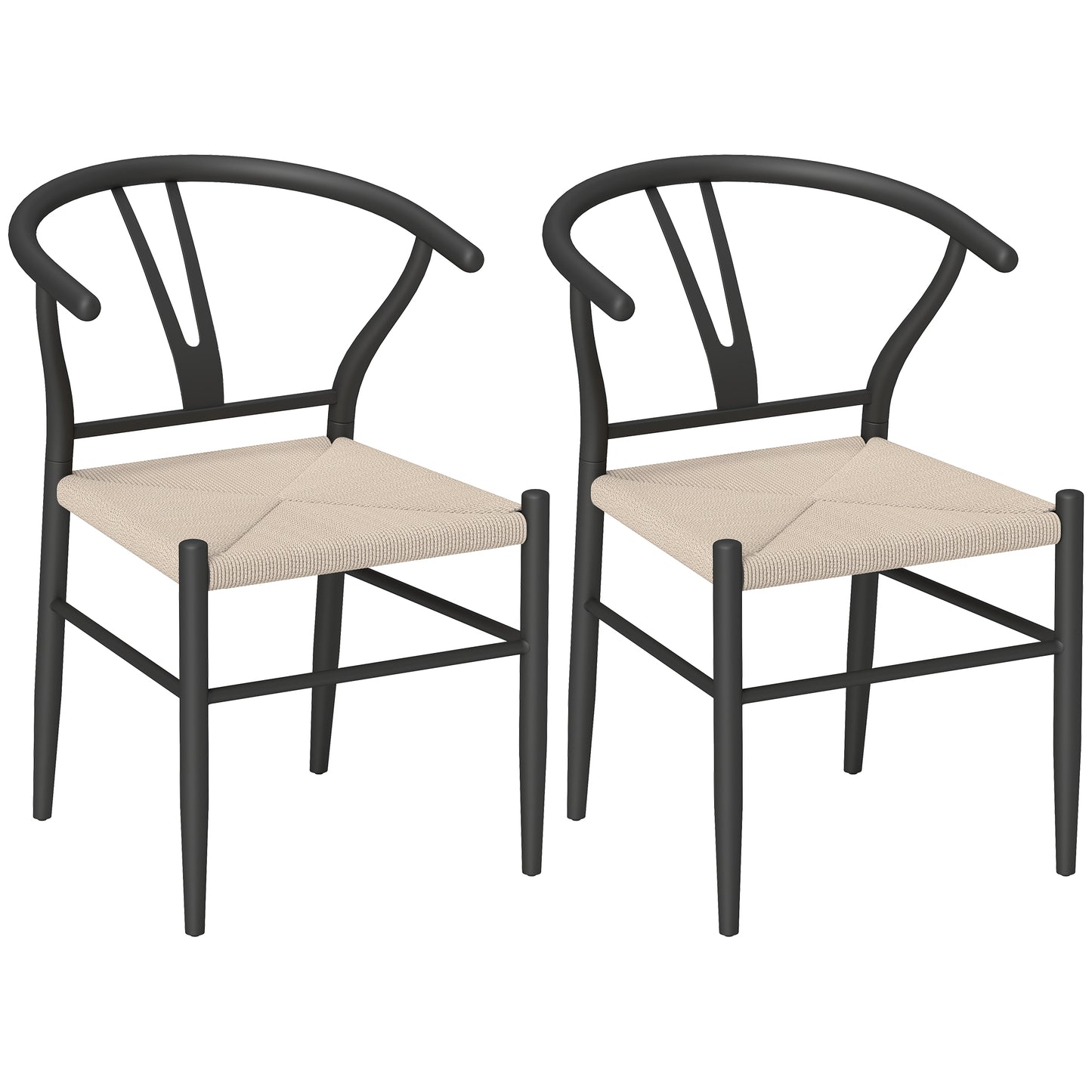 Ranopa Woven Hemp And Wood Black And Beige Dining Chairs Set Of 2 With Y ShaFauxd Backrest
