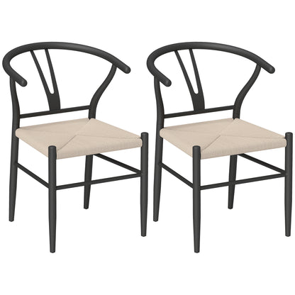 Ranopa Woven Hemp And Wood Black And Beige Dining Chairs Set Of 2 With Y ShaFauxd Backrest