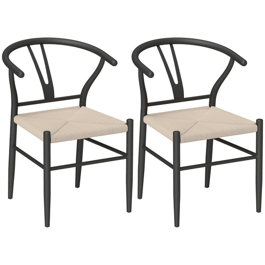 Ranopa Woven Hemp And Wood Black And Beige Dining Chairs Set Of 2 With Y ShaFauxd Backrest
