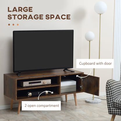 Pamoso 110cm Wooden Rustic Brown TV Unit With Door and Open Shelves For Screens Up To 55 Inches