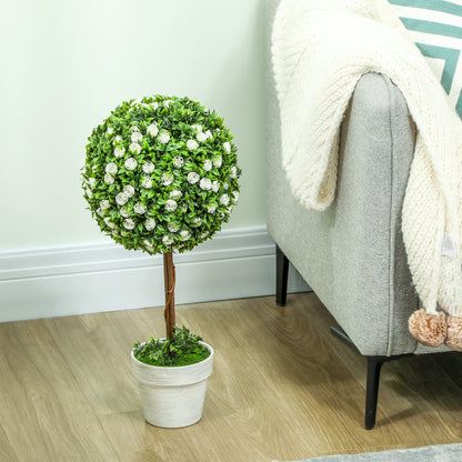 Rahafi Set Of 2 Artificial Rose Flower Topiary Ball Trees In Pots H8 60cm White