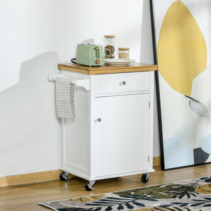 Sofi Wooden White Kitchen Trolley With Drawer Cupboard And Towel Rail
