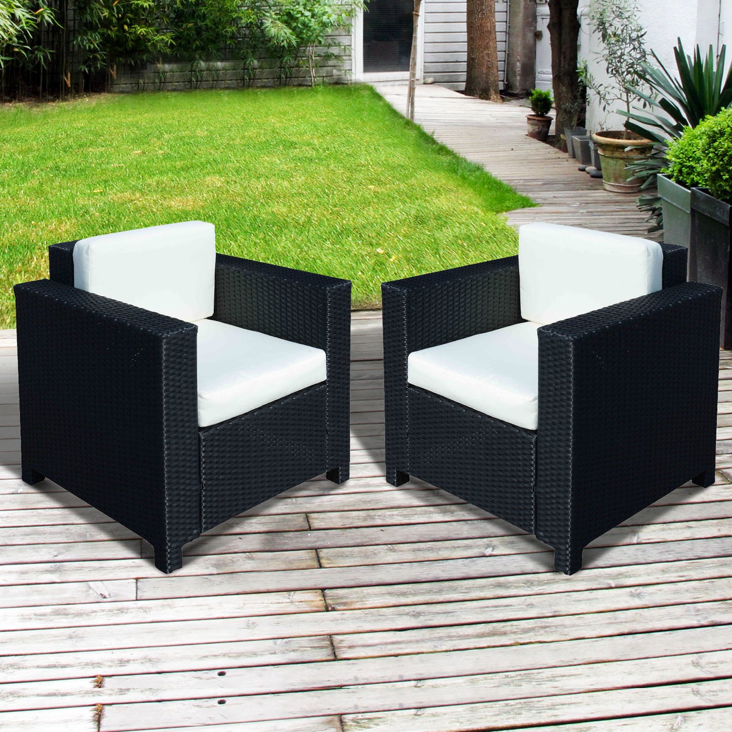 Vamino Black Rattan Set Of 2 Armchairs With Woven Finish (Table Not Included)