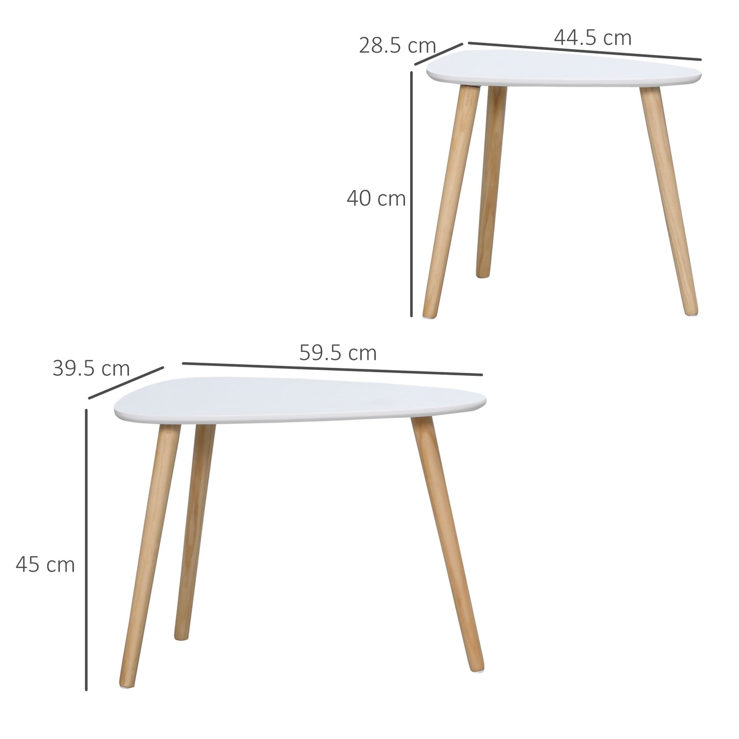 Nolura Wood White Set Of 2 Nesting Side Tables With Solid Wood Legs