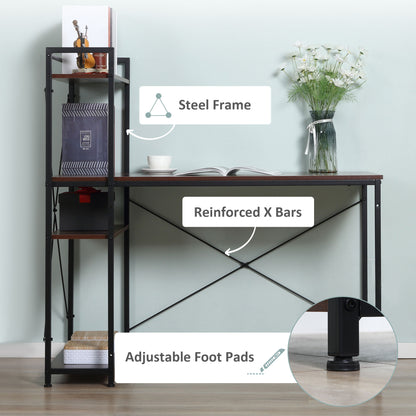 Veva 120cm Metal And Wooden Walnut And Black Reversible Industrial Desk With Side Shelving