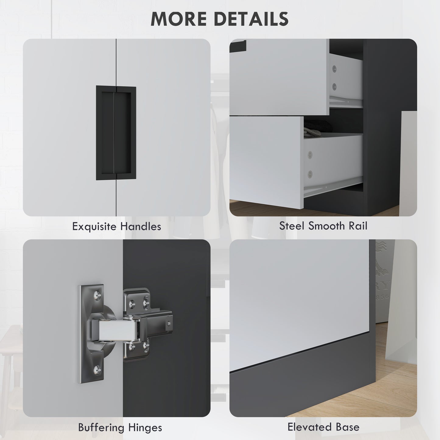 Corario Wooden Grey and White 2 Door Wardrobe With 3 Drawers And Hanging Rod