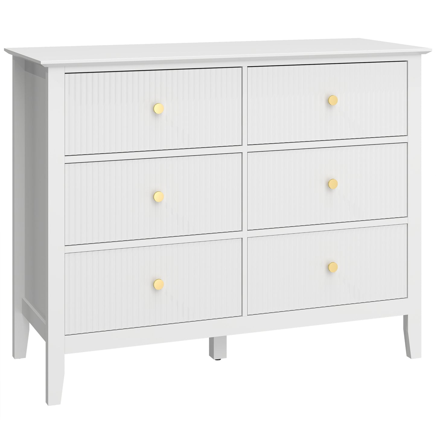 Lezi Wooden White 6 Drawer Fluted Storage Dresser