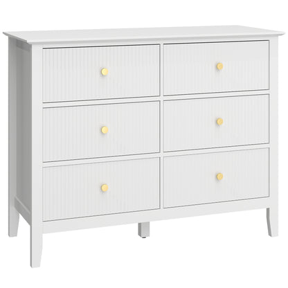 Lezi Wooden White 6 Drawer Fluted Storage Dresser