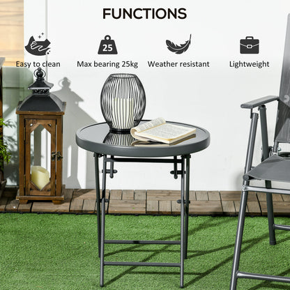 Laparo Metal And Glass Black Folding Outdoor Side Table 45cm With Marble Effect Top