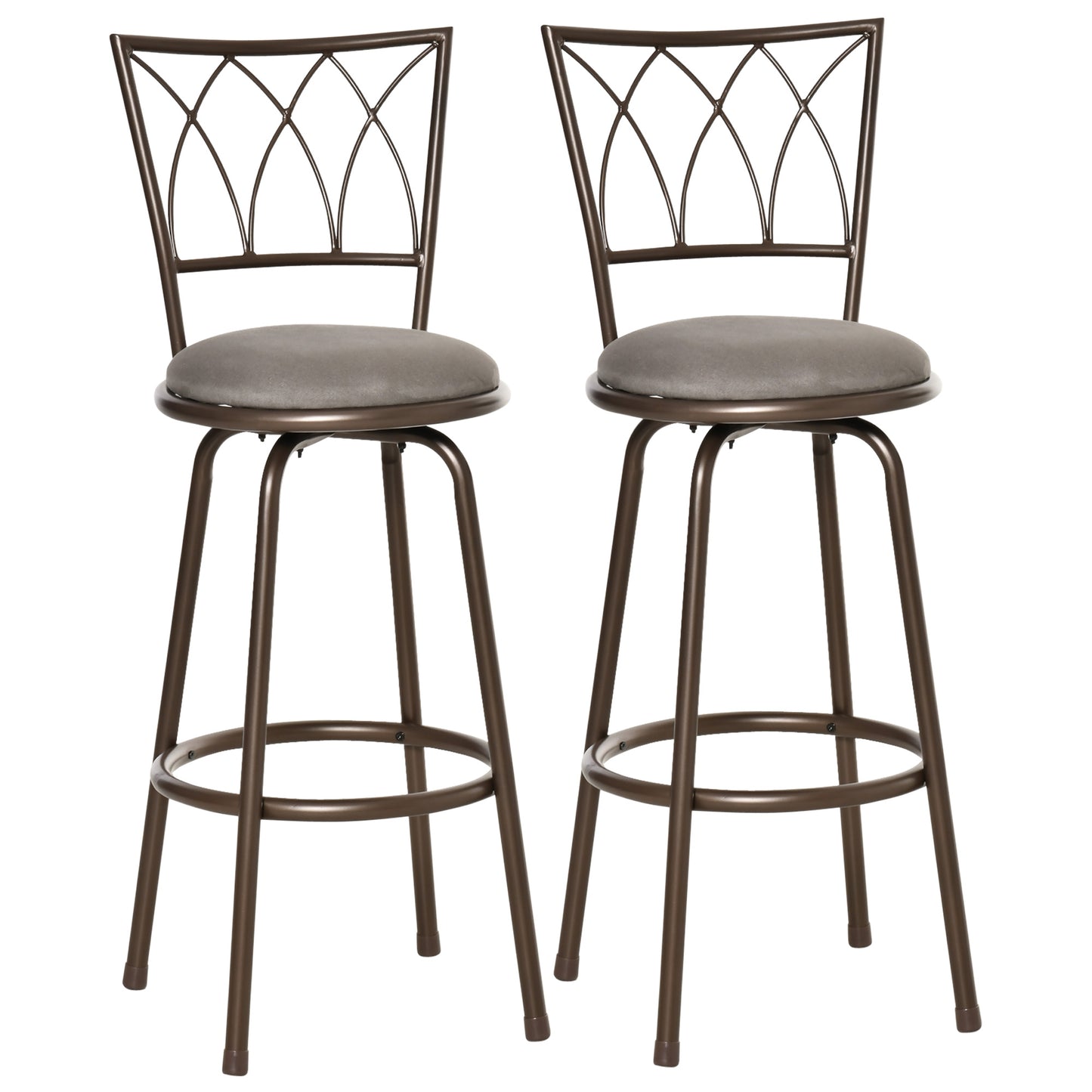 Firazi Set Of 2 Bronze Swivel Bar Chairs With Upholstered Seats And Footrests