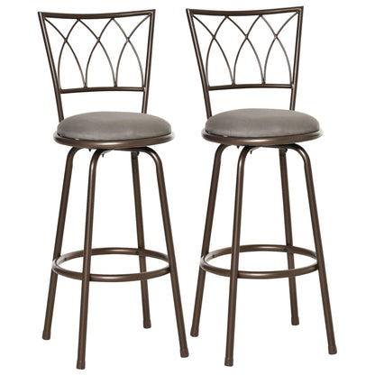 Firazi Set Of 2 Bronze Swivel Bar Chairs With Upholstered Seats And Footrests
