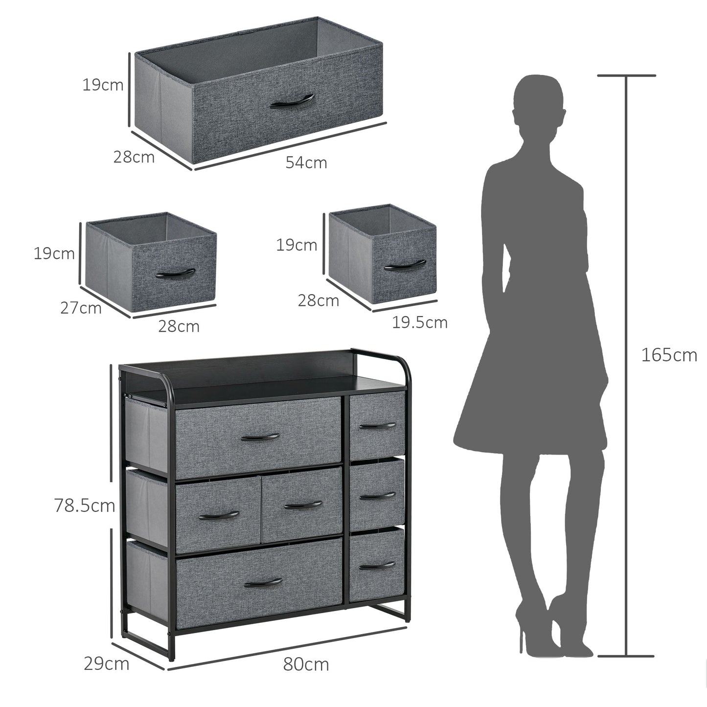 Lizi Fabric And Metal Grey 7 Drawer Foldable Storage Chest