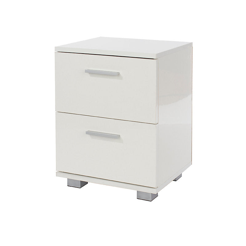 Kalamata White Gloss Wood 2 Drawer Bedside Cabinet