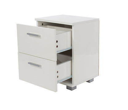 Kalamata White Gloss Wood 2 Drawer Bedside Cabinet