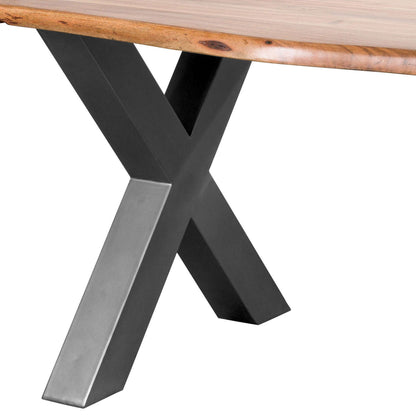 Vouvant Large Live Edge Acacia Wood Dining Table Black Metal X Frame