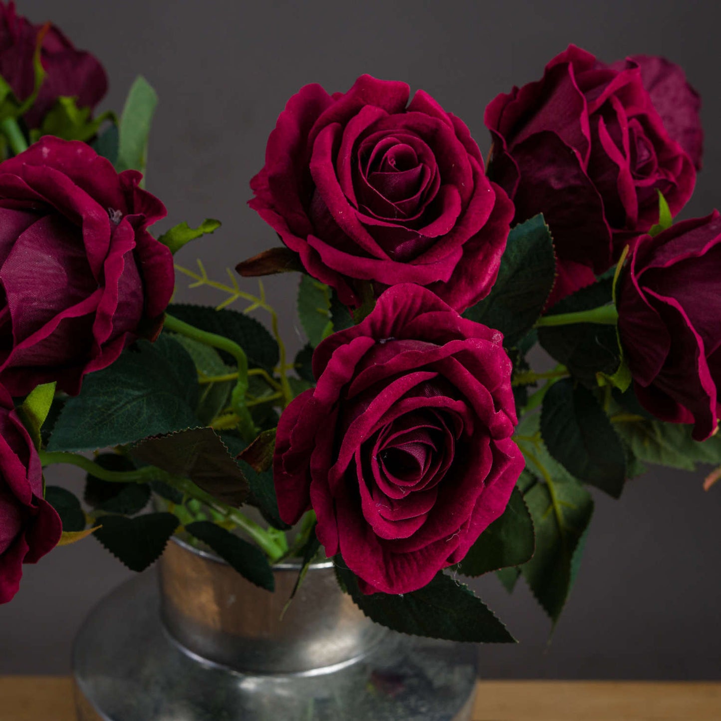 Set of 3 Artificial Flowers Deep Red Rose Stems