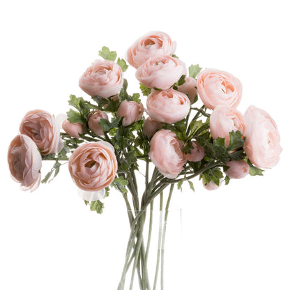 Set of 3 Artificial Flowers Pastel Pink Ranunculus Stems