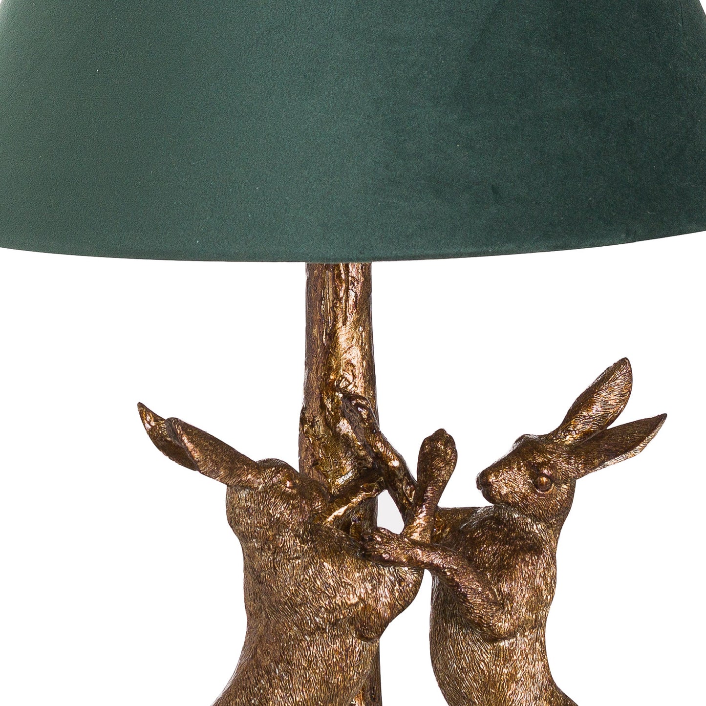Sault Antique Gold Marching Hares Lamp With Green Velvet Shade