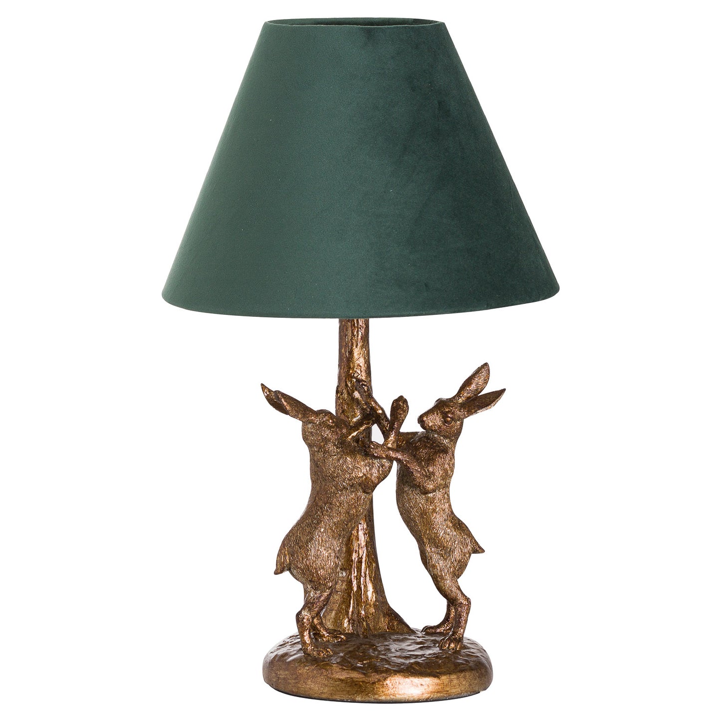 Sault Antique Gold Marching Hares Lamp With Green Velvet Shade