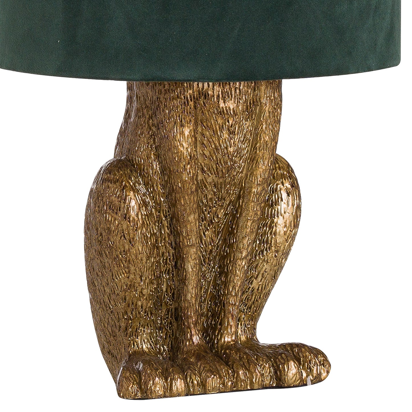 Belves Antique Gold Hare Table Lamp With Green Velvet Shade