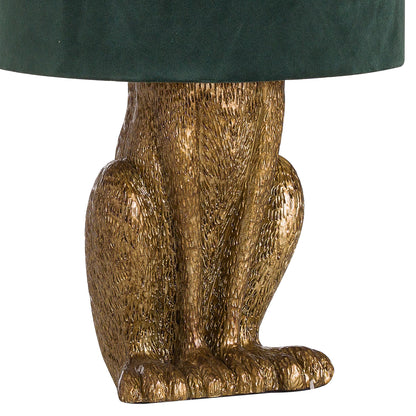 Belves Antique Gold Hare Table Lamp With Green Velvet Shade