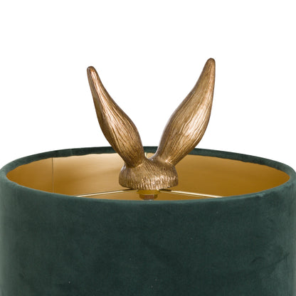 Belves Antique Gold Hare Table Lamp With Green Velvet Shade