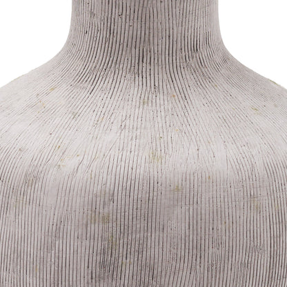 Rosevale Textured Lines Soft Grey and White Squat Stoneware Vase