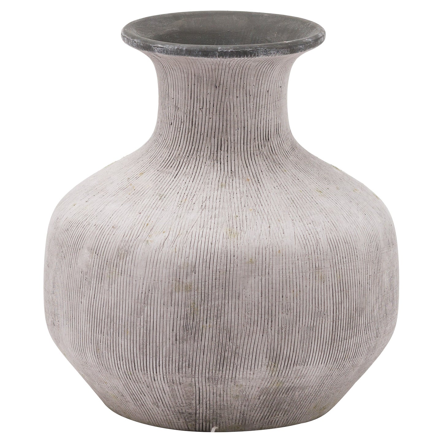 Rosevale Textured Lines Soft Grey and White Squat Stoneware Vase
