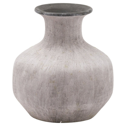 Rosevale Textured Lines Soft Grey and White Squat Stoneware Vase