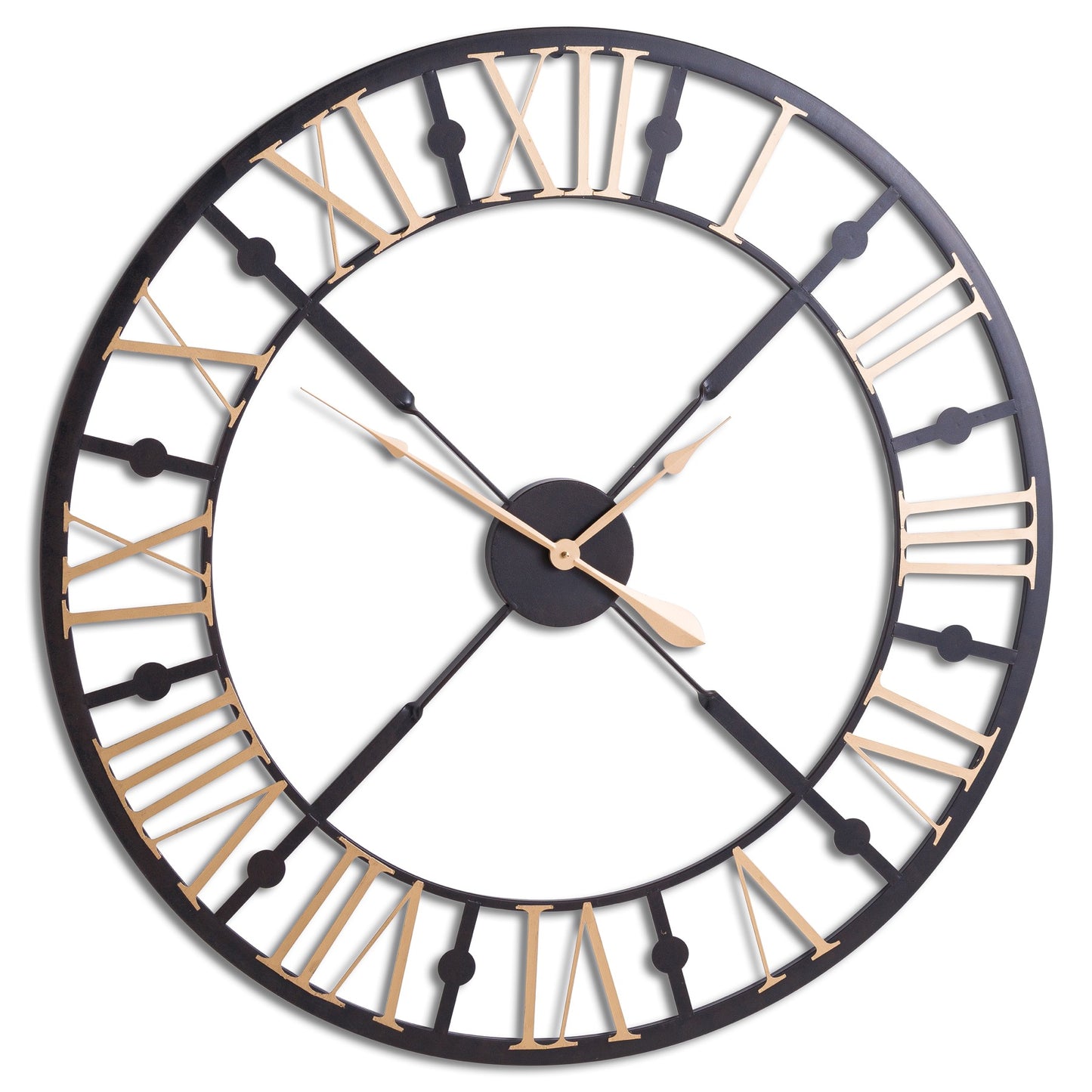 95cm Industrial Black and Gold Metal Roman Numeral Open Frame Wall Clock