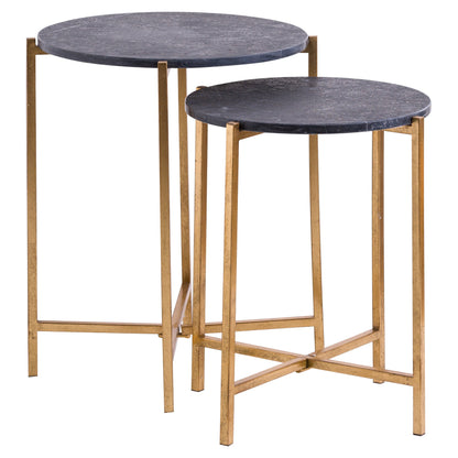 Seattle Set Of 2 Gold And Black Marble Nesting Side Tables