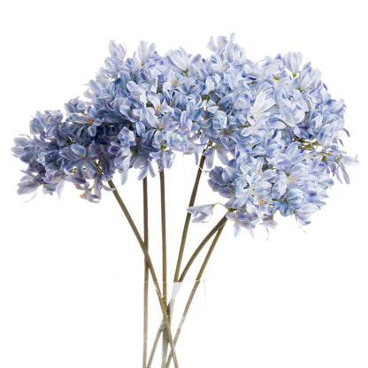 Set of 3 Artificial Flowers Light Blue Large Headed Agapanthus Stems