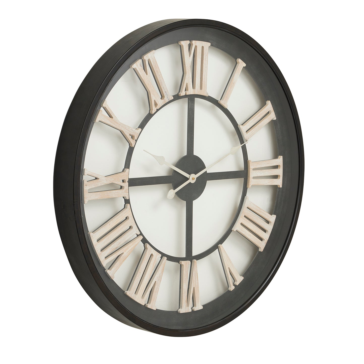 Large Industrial Wall Clock Black Metal Open Frame Roman Numerals