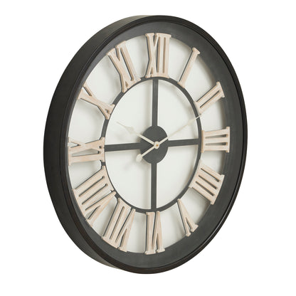 Large Industrial Wall Clock Black Metal Open Frame Roman Numerals