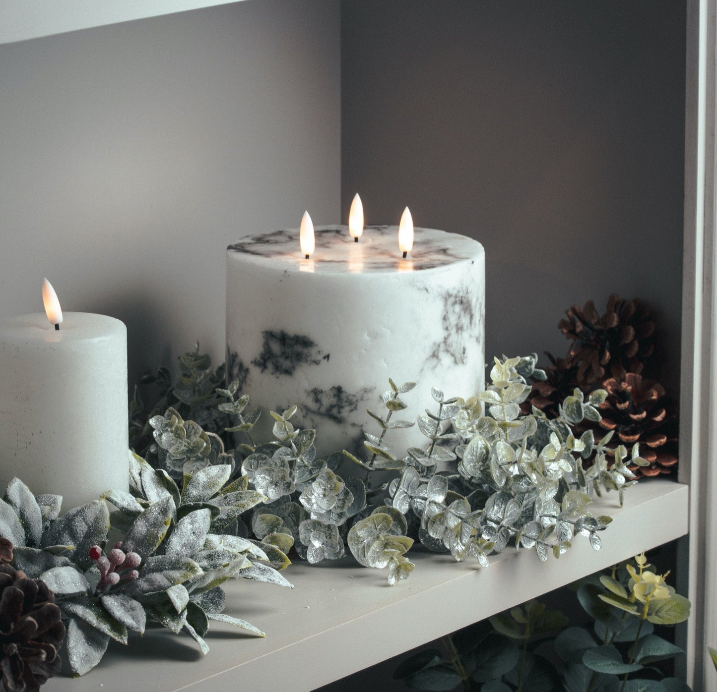 Artificial Large Frosted Eucalyptus Candle Wreath