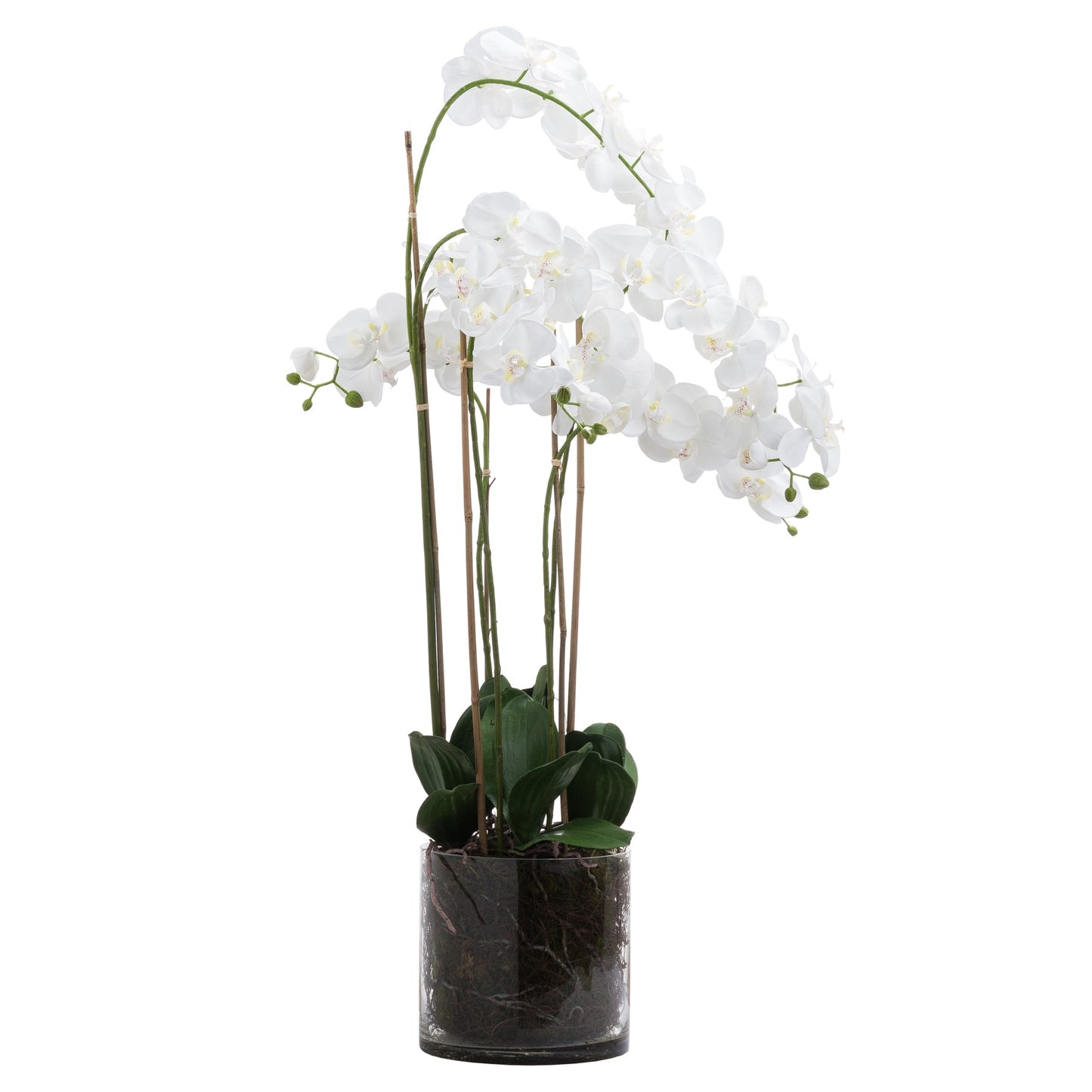 Artificial Flowers Large White Tall Orchid in Glass Pot