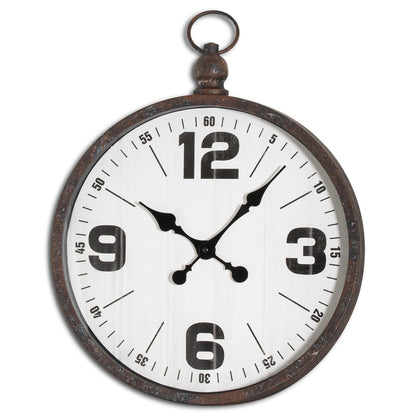 Vintage Pocket Watch Style Wall Clock with Rustic Metal Frame