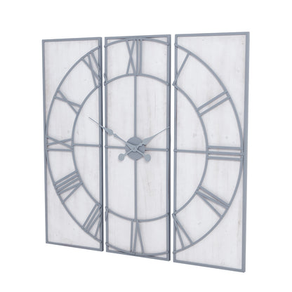 Oversized 3 Panel Roman Numeral Open Frame Wall Clock