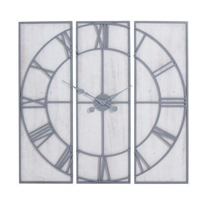 Oversized 3 Panel Roman Numeral Open Frame Wall Clock