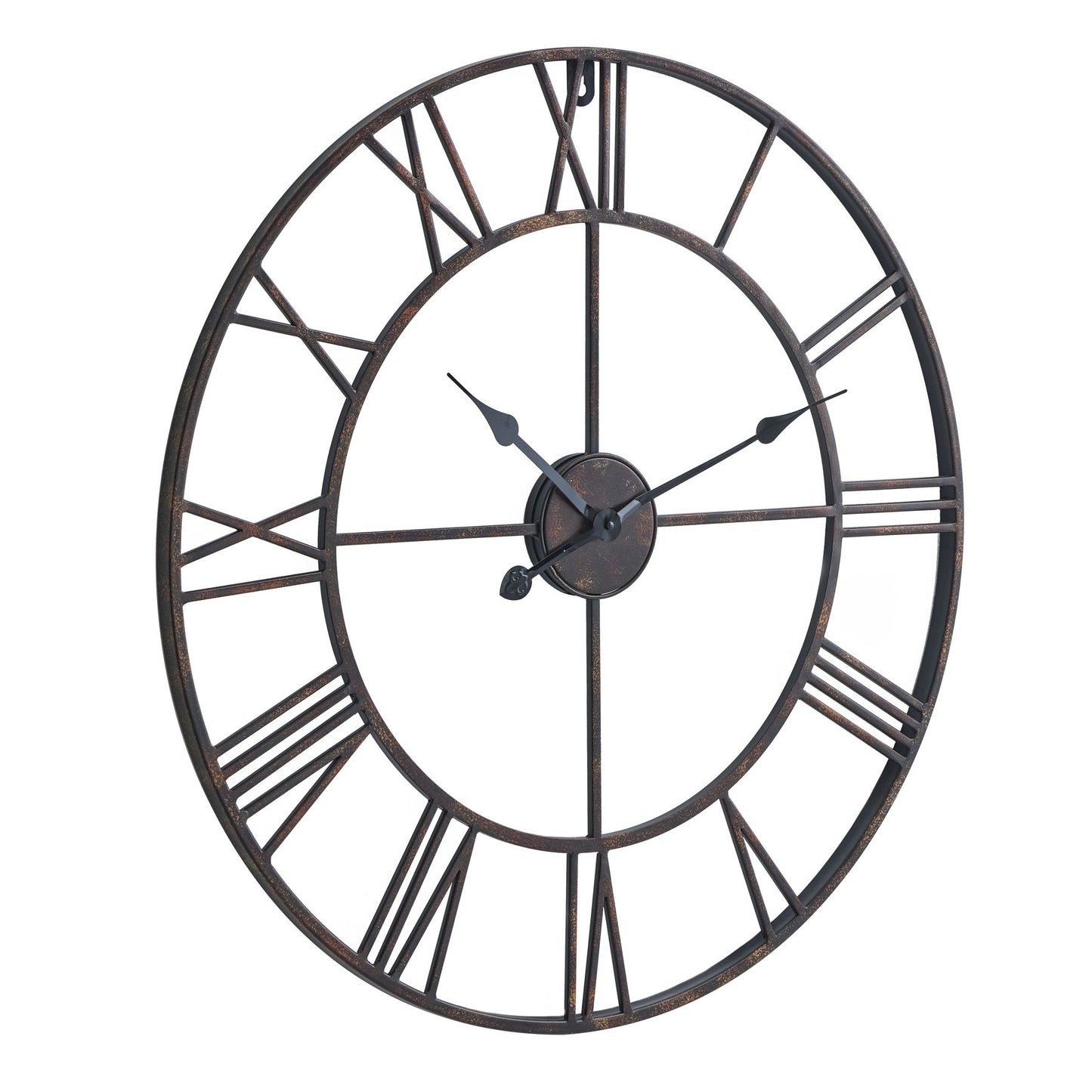 Minimalist Bronze Metal Open Frame Wall Clock with Roman Numerals