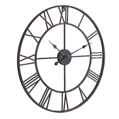 Minimalist Bronze Metal Open Frame Wall Clock with Roman Numerals