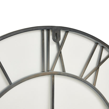 Minimalist Grey Metal Open Frame Wall Clock with Roman Numerals