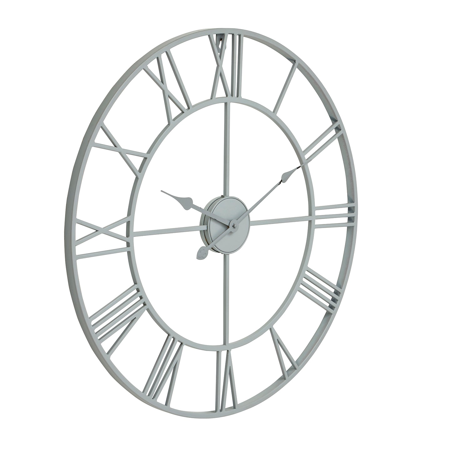 Minimalist Grey Metal Open Frame Wall Clock with Roman Numerals