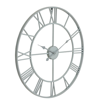 Minimalist Grey Metal Open Frame Wall Clock with Roman Numerals