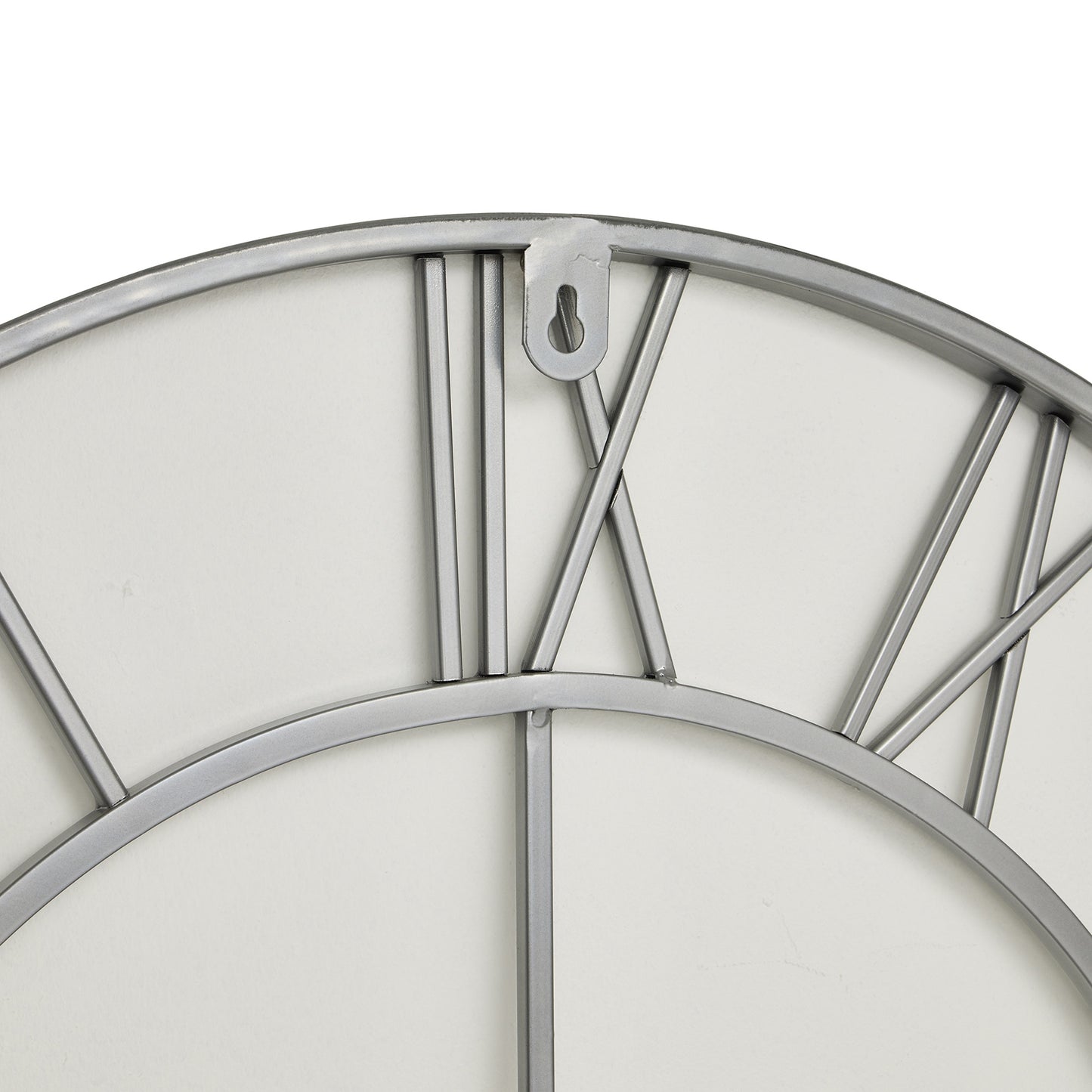 Minimalist Silver Metal Open Frame Wall Clock with Roman Numerals